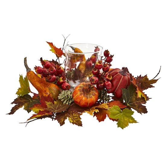 16" Pumpkin, Gourd, Berry & Maple Leaf Candelabrum